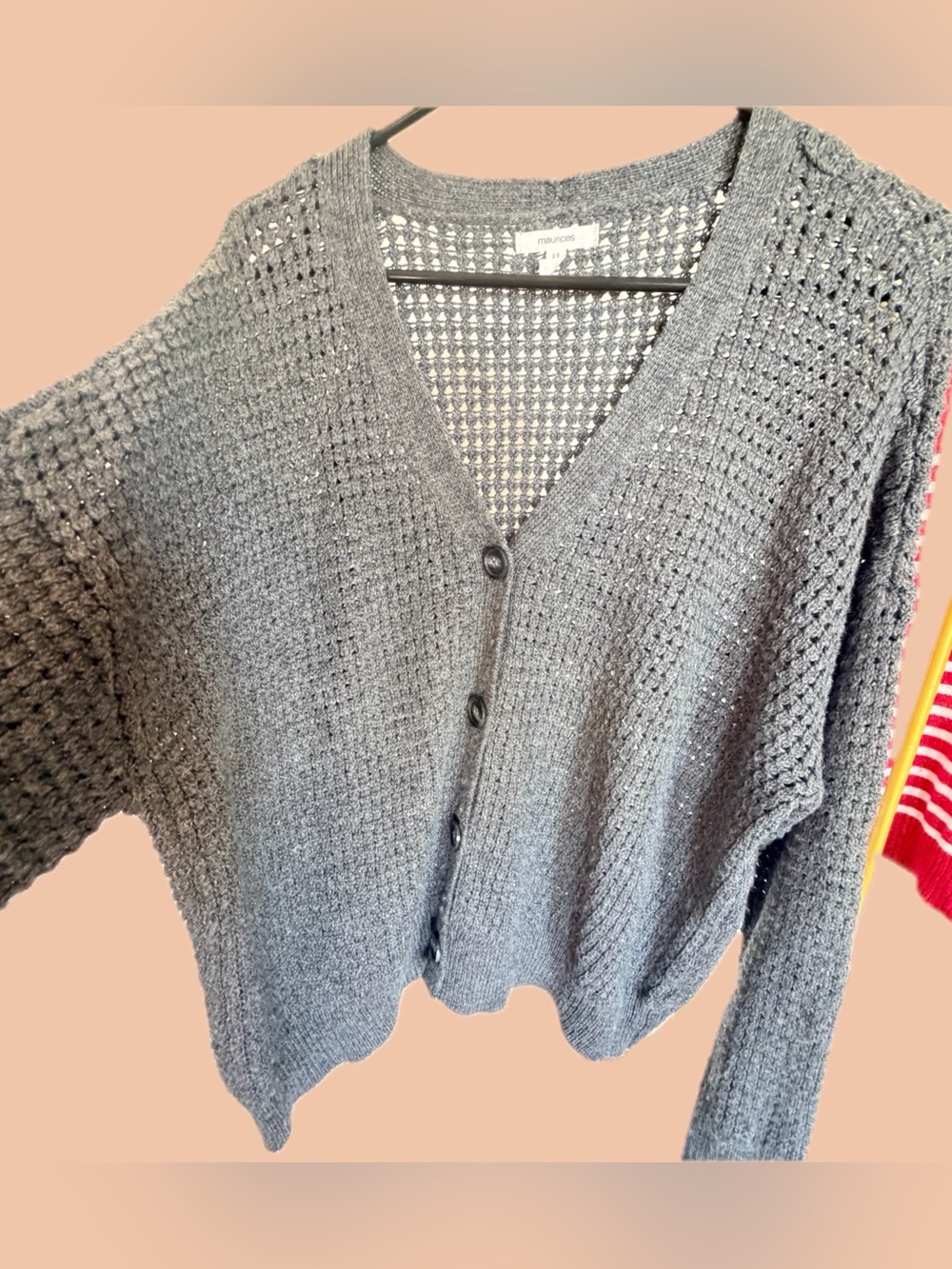 Open-Weave V-Neck Button Front Cardigan
